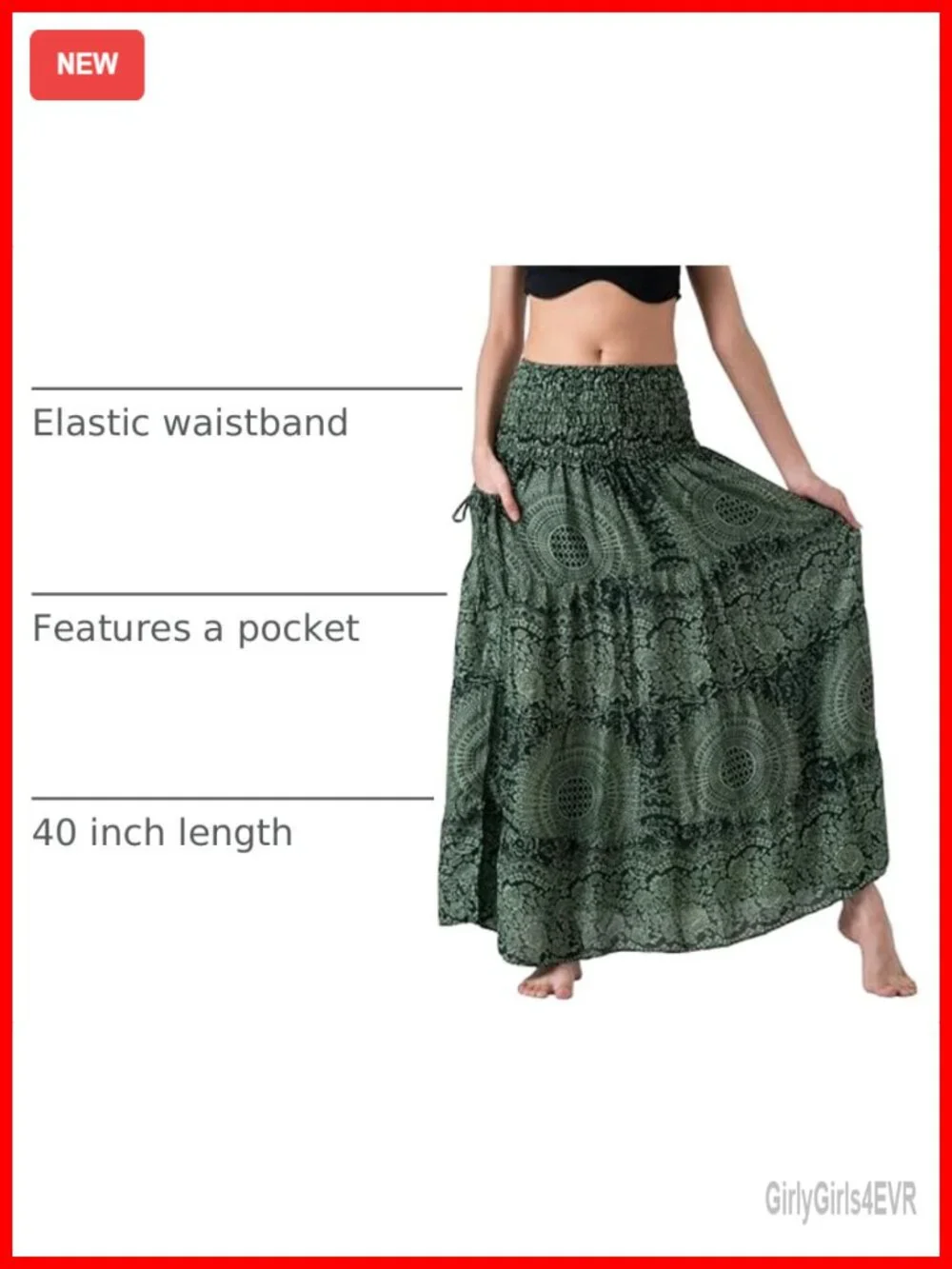 Tiered Maxi Boho Skirt Hippie Rayon High Waisted Elastic Waist
